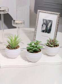 3pcs/Set Artificial Succulent Plants, Green Succulents With White And Black Pots, Decorative For Spring/Summer, Valentine's Day Gift, Artificial Plants, Potted Plants, PE Material, Tabletop Decor, Home Decor, Garden Decor, Dorm/Office Decor, Outdoor Events/Parties, Hotel/Restaurant/Bedroom/Wedding Decoration, Year-Round Decor, Green Decor Gifts Birthday Graduation