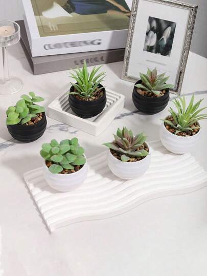 3 件/套人造多肉植物，白色和黑色花盆的绿色多肉植物，春夏季装饰，情人节礼物，人造植物，盆栽植物，PE 材料，桌面装饰，家居装饰，花园装饰，宿舍/办公室装饰，户外活动/派对，酒店/餐厅/卧室/婚礼装饰，全年装饰，绿色装饰