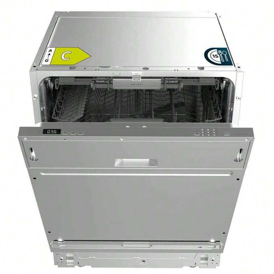 Cecotec Lave-Vaisselle Intégré 60 cm Bolero Aguazero 6500 Full-BI. 15 Couverts, Troisième Bac, Faible Consommation d Énergie, 6 Programmes avec Dual Zone Wash, O2 Dry, Motor Inverter Plus - Multicolore - Voir 1