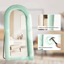 Melodieux Full Length Mirror 63"X24" Free Standing Furry Floor Mirror Chic  Faux Fur Framed Wall Mounted Full Body Mirror Leaning Hanging Wall Mirror For Bedroom Entrance