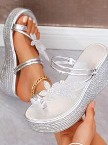 2024 neue Mode Plateau Sandalen für Frauen, mit Strass verzierte Keilabsatz Dicke Sohle Design
