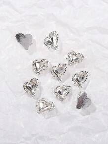 10pcs/Pack Crooked Heart Shaped Metal Rhinestone Nail Art Decoration, Fashionable & Shiny Nails