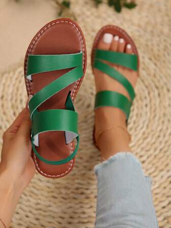 欧美风格女士夏季休闲舒适平底凉鞋圆头低跟沙滩鞋