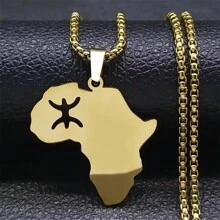 Berber Africa Map Necklace For Women, Men Stainless Steel Gold/Silver Color Stunning Lettering Kabyle Berber Necklace