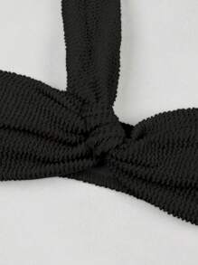 Set de 3 piezas Bikini sexy con un solo hombro, acanalado, con falda, estilo europeo y americano, para vacaciones de verano en la playa - Negro - Ver 4