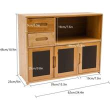 HOHOBLA Bamboo Countertop Storage Cabinet With 2 Small Drawers, Freestanding Pantry Sideboard With Acrylic Doors Wooden Color Dining Cupboard For Kitchen Dining Room Living Room - 木材顏色 - 查看 2