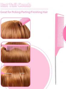 9pcs Hair Styling Tool, Braided Comb, De Braided Comb, Stainless Steel Mouse Tail Comb, Hair Clip, Suitable For Wet Or Dry Hair Styling, Salon Or Home Use