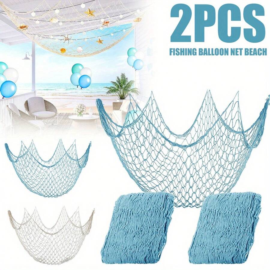 2 paquetes de red de pesca tejida a mano, red de pesca decorativa de estilo mediterráneo de 1.5x2m para decoración de pared, versátil para decoración de fiestas con temática de océano