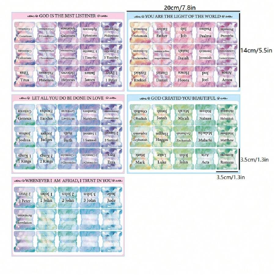 75 Bibelregister In Pastellfarben - Französische Klebeetiketten Für Bibeln 2x3 Cm