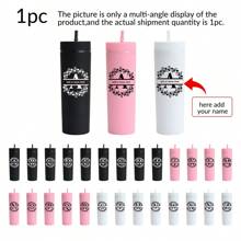 1pc Customized Name Initials A-Z Printed 16oz Plastic Water Bottle, 3 Color Options, Customized Name Tumbler Cup For Beverages, Flat Bottom Milk/Coffee Mug, Travel Accessory, Festival/Wedding Party Gift