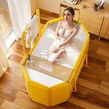 Home-Use Adult Foldable Bathtub With Thickened Design For Enhanced Bathing Comfort; No Installation Required; Portable And Easy To Store; Suitable For Ice Baths And Regular Bathing; Comes With A Complimentary Towel Rack; Ideal As A Gift. Bathroom Decor Summer Bathroom Accessories Back To School