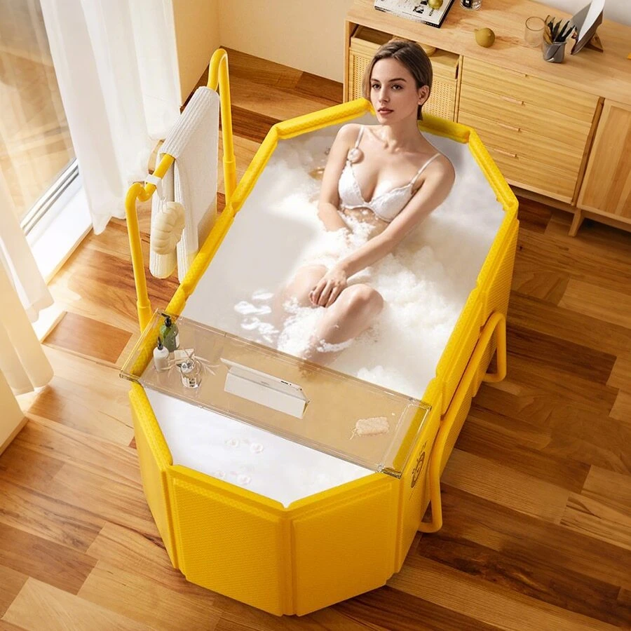 Home-Use Adult Foldable Bathtub With Thickened Design For Enhanced Bathing Comfort; No Installation Required; Portable And Easy To Store; Suitable For Ice Baths And Regular Bathing; Comes With A Complimentary Towel Rack; Ideal As A Gift. Bathroom Decor Summer Bathroom Accessories Back To School