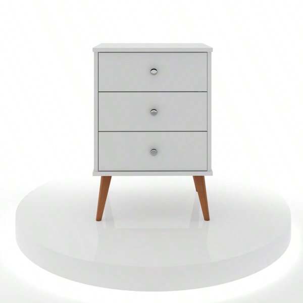 House Furniture Stores MESA DE CABECEIRA 3 GAVETAS MIX COM PES EM MADEIRA ESTILO RETRO MESA LATERAL DE CAMA ORGANIZADORA BRANCO