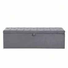 Banc rembourré en velours, banc rembourré, repose-pieds, banc avec espace de rangement, gris 138 x 41 x 42 cm Stockage de dortoir pour la rentrée scolaire