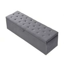 Banc rembourré en velours, banc rembourré, repose-pieds, banc avec espace de rangement, gris 138 x 41 x 42 cm Stockage de dortoir pour la rentrée scolaire