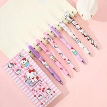 Sanrio 1 pieza/6 piezas/12 piezas de bolígrafos retráctiles y borrables de Sanrio (1 caja con 6 bolígrafos), apropiados para exámenes y pruebas, colores y diseños de moda aleatorios, material escolar creativo para estudiantes, desmontables, suministros de oficina/firma, regalo para familia, amigos y colegas, Hello Kitty, artículos de Hello Kitty, bolígrafos, de vuelta a la escuela