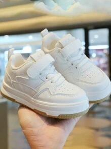 1 Pair New White Sneakers, Non-Slip Lightweight Girls/Boys Casual Soft Sole Board Shoes