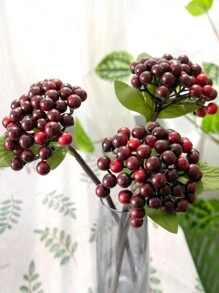 2/4pcs Artificial Berry Stem Fruit Pseudoplastic Berry Plant Holly Fruit Artificial Berry Stem Flower Spray Berry, Lifelike Green Berry With Stem Valentine's Day Simulation Flower, Used For Holly Christmas Holiday And Home Decoration DIY Berry Tree Trunk Home Kitchen Party Centerpiece Decoration Garland Decoration, Artificial Flower Plastic Back To School Room Decor School Supplies