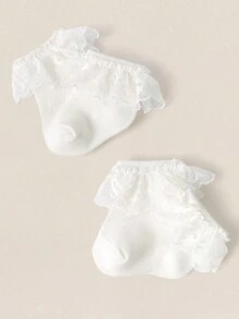 3 Pairs Girls' Solid Color Mesh Lace Short Socks, Skin-Friendly Soft Comfortable Versatile Princess Cute Ruffle Socks, Suitable For Daily Wear, Holidays, Travel, Matching Princess Dresses - Multicolor - View 6