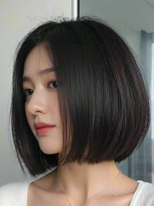 Black Short Bob Synthetic Wig Natural Black With Bangs Synthetic Bob Wigs For Women