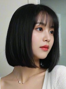 Black Short Bob Synthetic Wig Natural Black With Bangs Synthetic Bob Wigs For Women