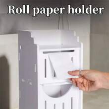 Space-Saving Plastic Bathroom Organizer - Compact Floor Locker With Toilet Paper Holder For Tight Spaces(The Door Handle Is Random) - Multicolor - View 7