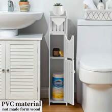 Space-Saving Plastic Bathroom Organizer - Compact Floor Locker With Toilet Paper Holder For Tight Spaces(The Door Handle Is Random) - Multicolor - View 6