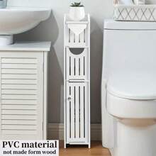 Space-Saving Plastic Bathroom Organizer - Compact Floor Locker With Toilet Paper Holder For Tight Spaces(The Door Handle Is Random) - Multicolor - View 5
