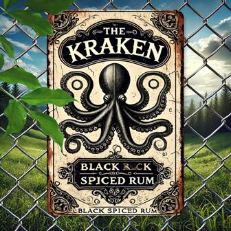 8 X 12 Inch (20 X 30 Cm) Kraken Black Spiced Rum Vintage Metal Sign Decor, Suitable For Home, Bar, Man Cave, Patio, Garage - Random Hole Style