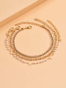 3pcs/Set Minimalist Gold Pentagram Women Anklets, Fashion Versatile Style Suitable For Daily Wear And Vacation - Multicolor - View 2