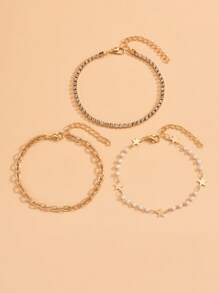 3pcs/Set Minimalist Gold Pentagram Women Anklets, Fashion Versatile Style Suitable For Daily Wear And Vacation - Multicolor - View 3
