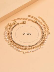 3pcs/Set Minimalist Gold Pentagram Women Anklets, Fashion Versatile Style Suitable For Daily Wear And Vacation - Multicolor - View 4