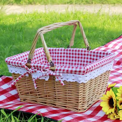 Cirelle Square Rattan Picnic Basket, Oval Rattan Picnic Basket, Fruit Basket, Hand-Woven Rattan Hand Basket, Used For Picnic, Shopping, Storage, Gifts, Fruits And Vegetables, Etc., Convenient Storage, Simple Portable For Vocation,Cozy Home, Rama Family Style, Picnic Eseentials, Family Outing Use, Camping Supplies, Family Dining