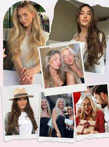 Extensiones de cabello invisibles de 18 pulgadas, estilo halo ondulado y esponjoso con 2 clips ajustables, encaje transparente suave, extensiones onduladas naturales largas, adecuadas para mujeres - marrón medio - Marrón - Ver 6