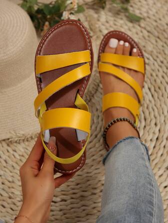 欧美风格夏季时尚休闲舒适女士平底凉鞋圆头低跟沙滩鞋