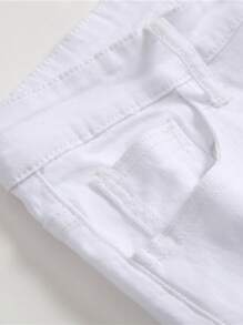 Men's Slim Fit Solid Color Stretch Ripped Jeans, Casual Skinny Pants - White - View 3