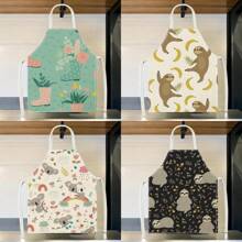 1pc Linen Apron With Banana, Sloth Pattern, Creative Funny And Fashionable Print For Home Cleaning, Waterproof, Oil-Proof, Easy To Clean, Suitable For Kitchen Cooking, Baking, Work Wear