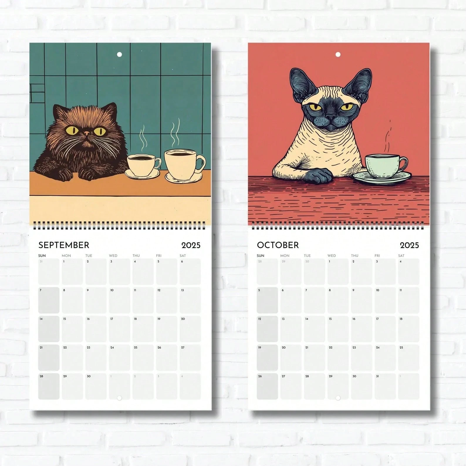 2025 Calendar - Cats And Coffee, 12 Months Coffee Cats Wall Calendar ...
