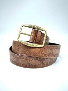 1 Pc Women's Vintage Bronze Alloy Button Printed PU Leather Belt, Suitable For Autumn And Summer With Jeans Summer, School Fall, Autumn, Halloween - Brown - View 6