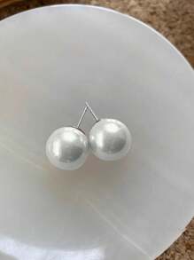 Tkool 2pcs Exaggerated Faux Pearl Stud Earrings For Women, Super Large