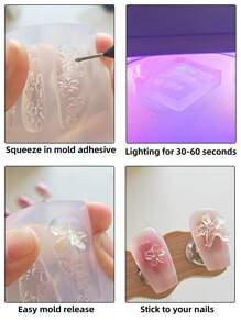klimonla 1 Pieza Molde de alivio para uñas, Molde de tallado de silicona, Flor de hielo, Rosa, Mariposa congelada, Decoración tridimensional para uñas DIY