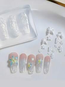 klimonla 1 Pieza Molde de alivio para uñas, Molde de tallado de silicona, Flor de hielo, Rosa, Mariposa congelada, Decoración tridimensional para uñas DIY