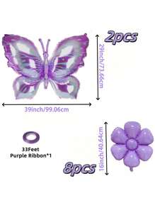 10 pezzi Palloncini a forma di farfalla per decorazioni, abbinati a palloncini a forma di fiori viola, decorazioni con palloncini a forma di farfalla viola, adatti per feste a tema giardino di farfalle, matrimoni, compleanni - Viola - Visualizzare 3