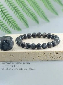 天然拉布拉多石珠子手鍊男女黑色閃光手鍊緩解壓力瑜珈首飾禮物 - 黑色 - 查看 2