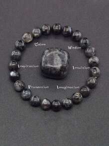 天然拉布拉多石珠子手鍊男女黑色閃光手鍊緩解壓力瑜珈首飾禮物 - 黑色 - 查看 1