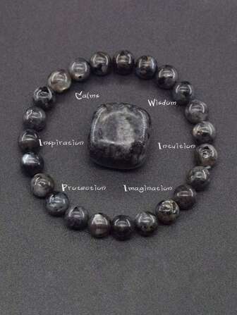 天然拉布拉多石珠子手鍊男女黑色閃光手鍊緩解壓力瑜珈首飾禮物