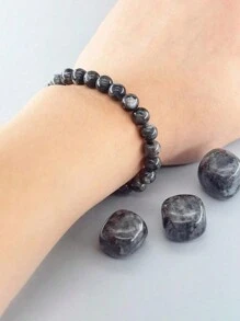 天然拉布拉多石珠子手鍊男女黑色閃光手鍊緩解壓力瑜珈首飾禮物 - 黑色 - 查看 6