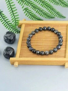 天然拉布拉多石珠子手鍊男女黑色閃光手鍊緩解壓力瑜珈首飾禮物 - 黑色 - 查看 3