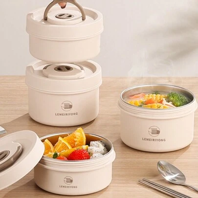304 Stainless Steel Insulated Lunch Box Microwave Safe Bent Box With Bowl Thermal Lunch Container With Dividers Food Container For Outdoors, Work, School School Supplies,Christmas Gift