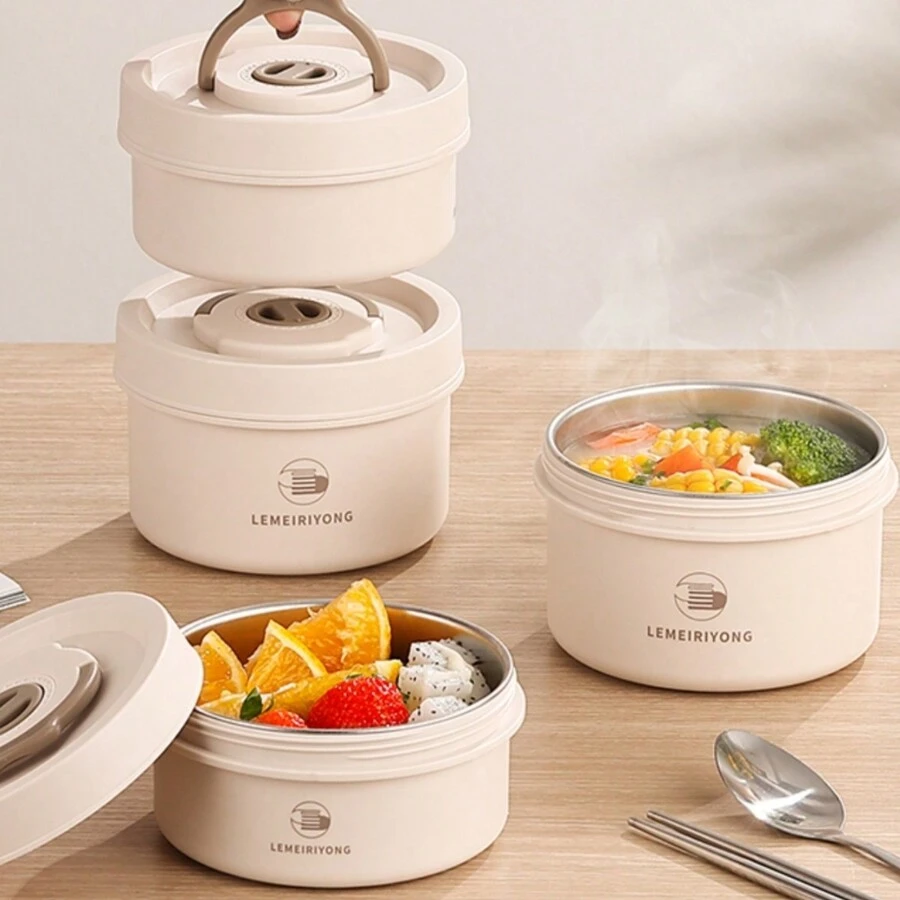 304 Stainless Steel Insulated Lunch Box Microwave Safe Bent Box With Bowl Thermal Lunch Container With Dividers Food Container For Outdoors, Work, School School Supplies,Christmas Gift